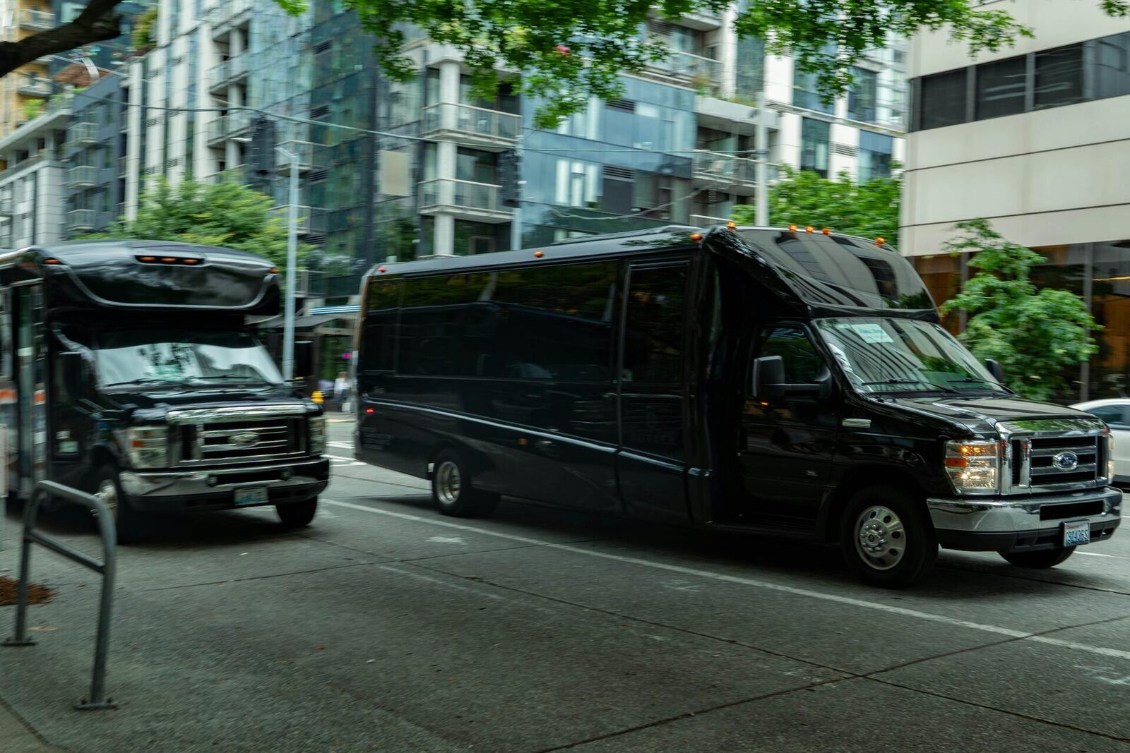 Party bus rental with sound system and lights — Montreal bachelor party downtown loop